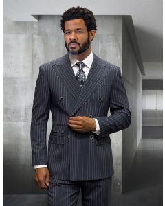 Statement Men's 2 Piece 100% Wool Fashion Suit - Pinstripe