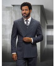 Statement Men's 2 Piece 100% Wool Fashion Suit - Pinstripe