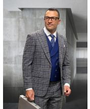 Statement Men's 3 Piece 100% Wool Fashion Suit - Layered Plaid Pattern