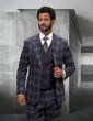 Statement Men's 3 Piece 100% Wool Fashion Suit - Plaid Pattern